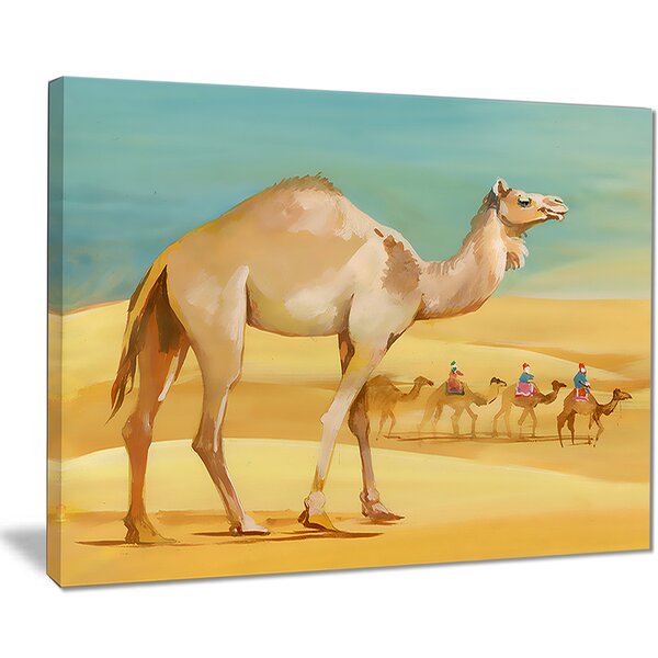 Camel Walking In Desert On Canvas Print